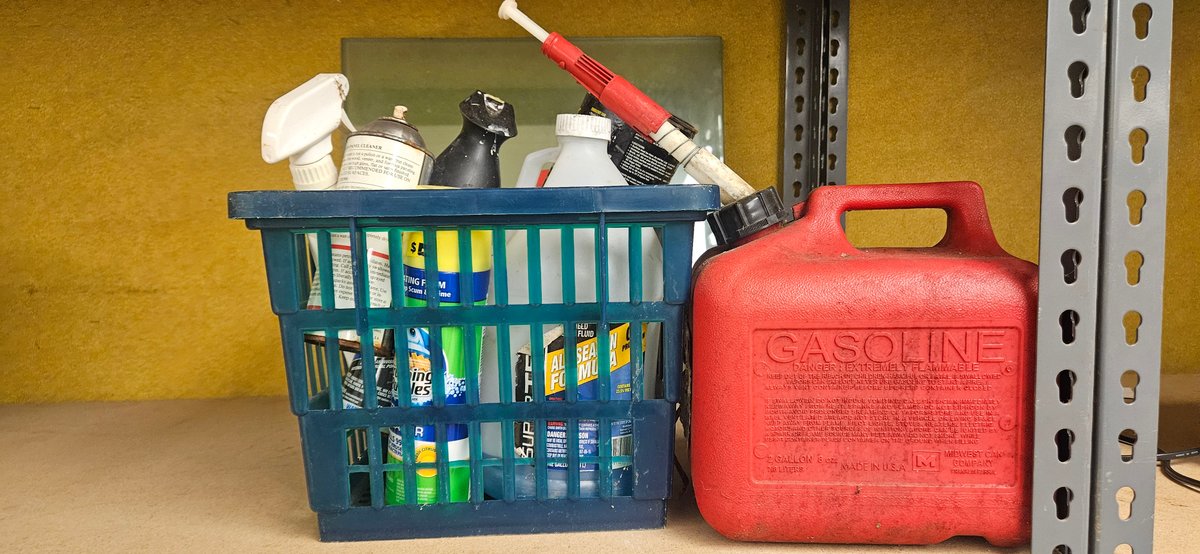 Gasoline Can, Household Cleaners, Sealant, and Adhesives