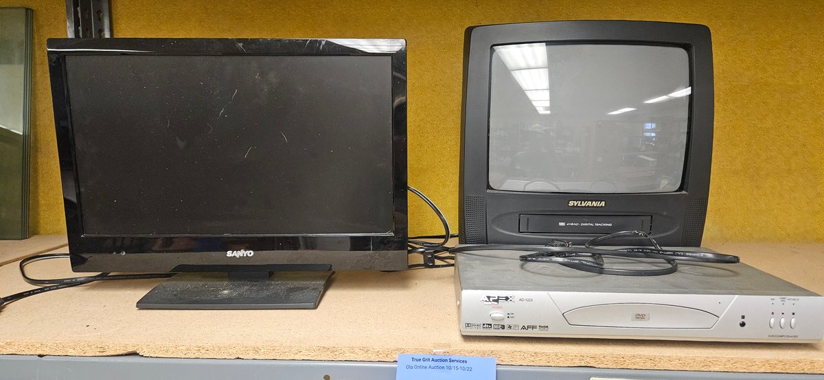 Small Flat Screen Television, CRT TV/VCR Combo, and DVD Player