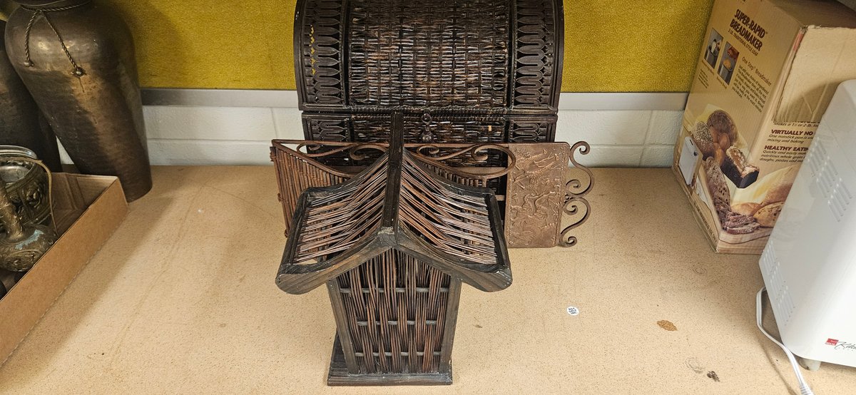 Decorative Pagoda Lantern, Wicker Trunk, and Folding Stand
