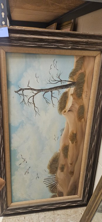 Jo Lipinski Framed Coastal Sand Dune Painting on Canvas