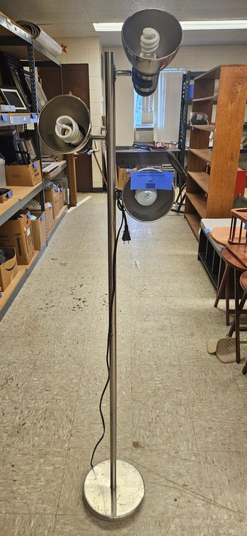 Brushed Silver-Tone Metal Three-Light Tree Floor Lamp