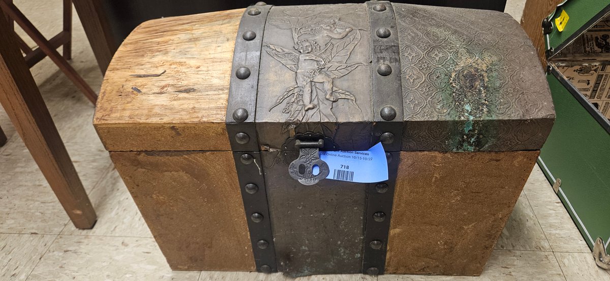 Dome-Top Wooden Chest with Embossed Metal Panels