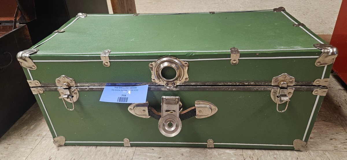 Green Footlocker Trunk with Advertisement Print Lining