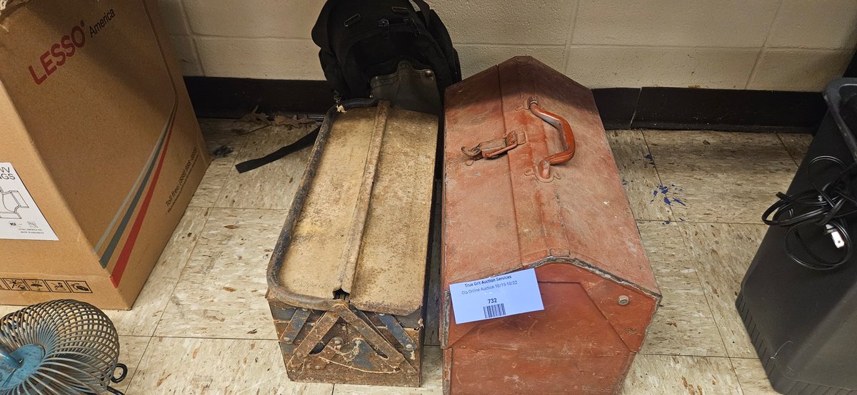 Two Metal Toolboxes with Hand Tools and Accessories