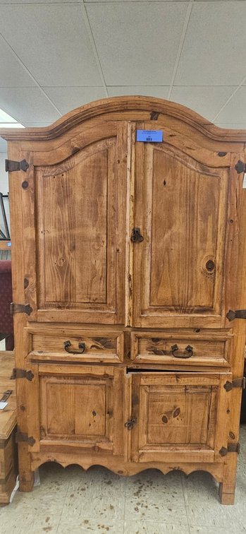Rustic Wood Arched-Top Armoire Cabinet