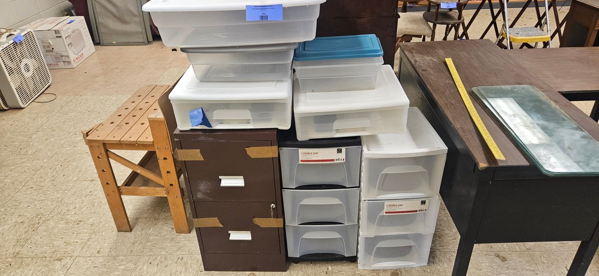 Two-Drawer Metal Filing Cabinet, Storage Carts, and Totes