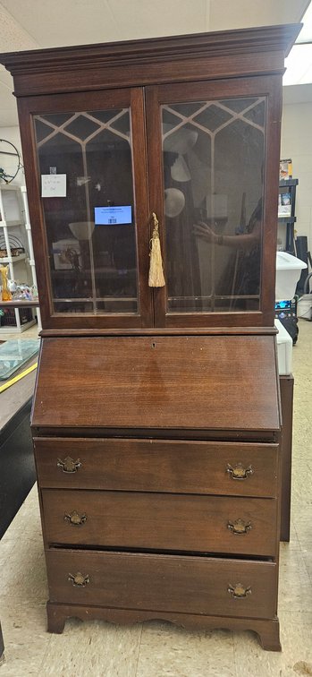 Wood Drop-Front Secretary Desk with Glazed Hutch