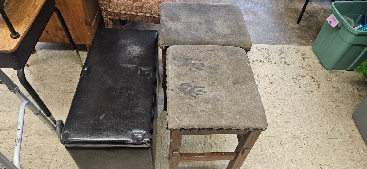 Storage Ottoman Bench and Pair of Wooden Counter Stools