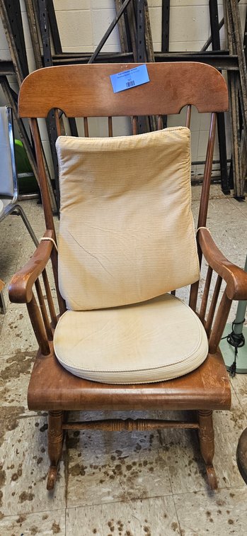 Wood Spindle-Back Rocking Chair with Cushions