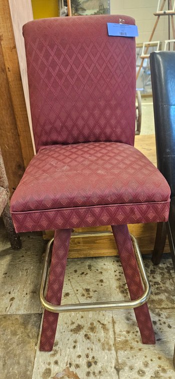 Burgundy Diamond-Pattern Upholstered Swivel Barstool