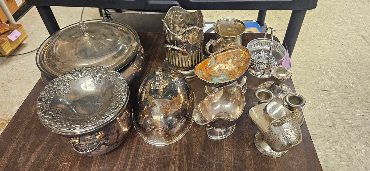 Silver-Plated Serving Dishes, Candleholders, and Tableware