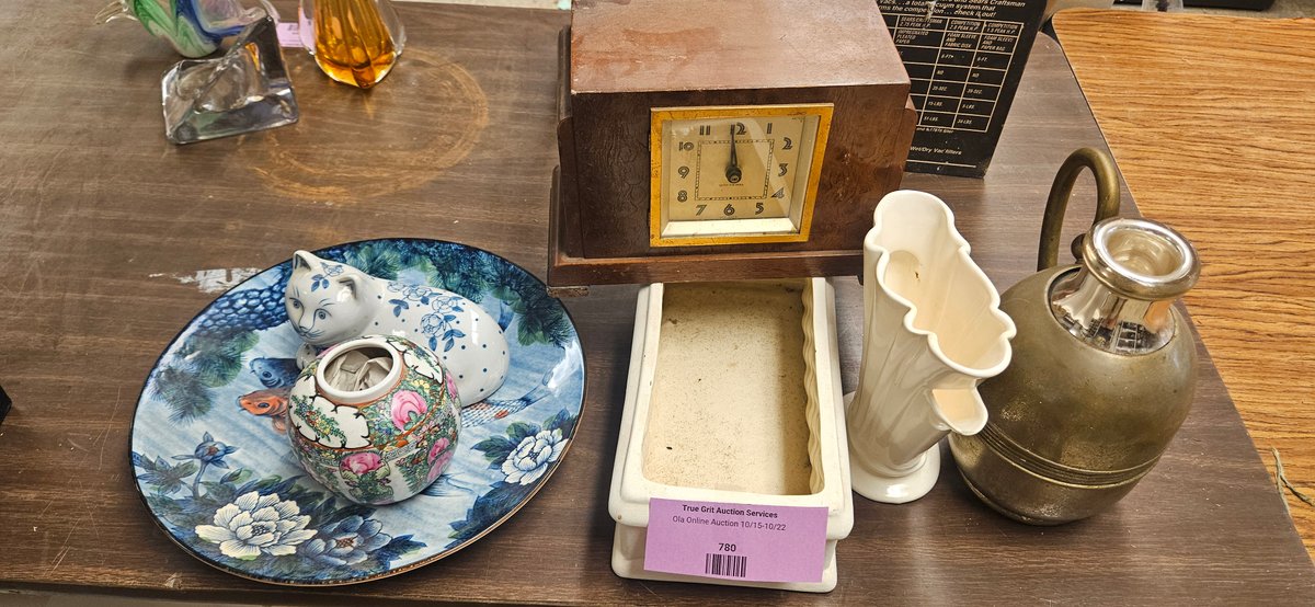 Mantel Clock, Decorative Ceramics, Metal Pitcher, and More