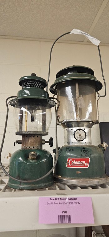Green Metal Fuel Camping Lanterns with Glass Globes