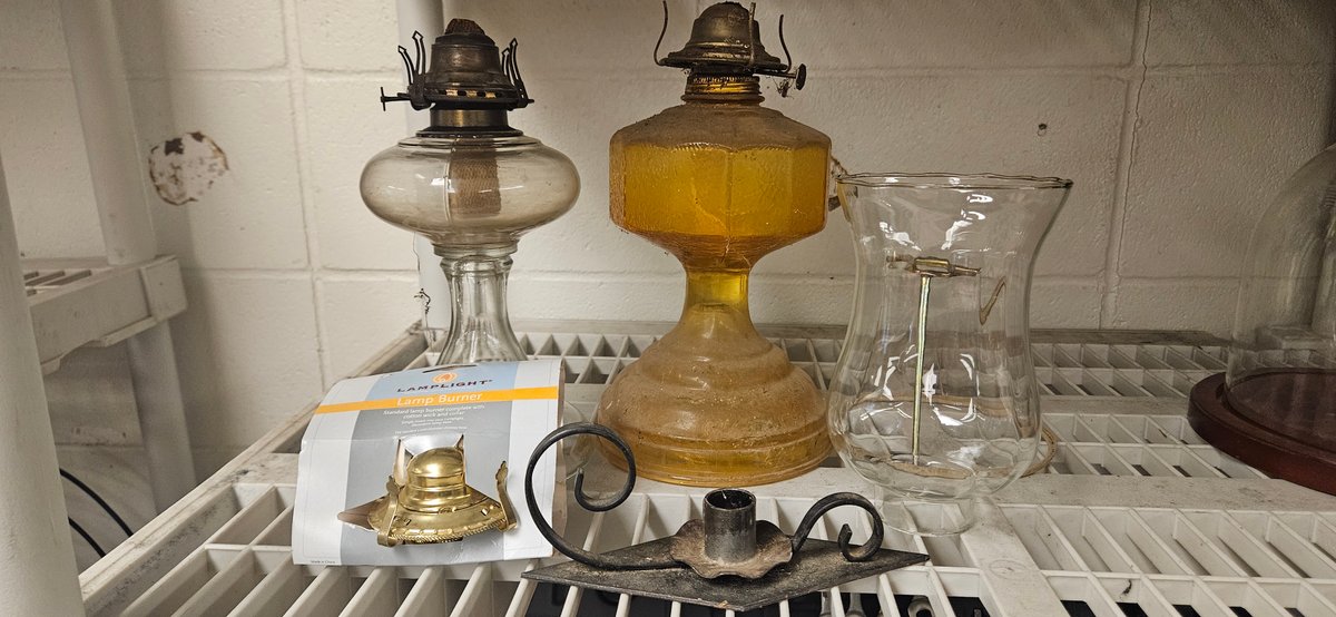 Glass Oil Lamps, Hurricane Shade, and Candle Holder
