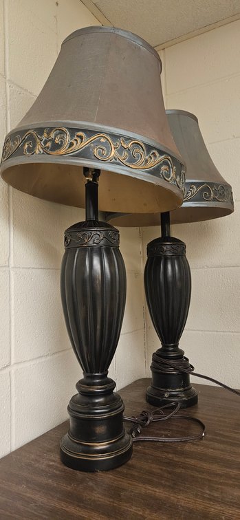 Pair of Dark Bronze-Tone Fluted Urn Table Lamps