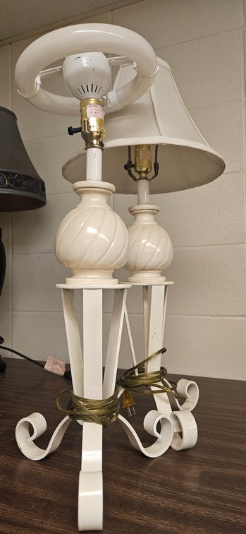 Pair of Off-White Metal and Ceramic Table Lamps