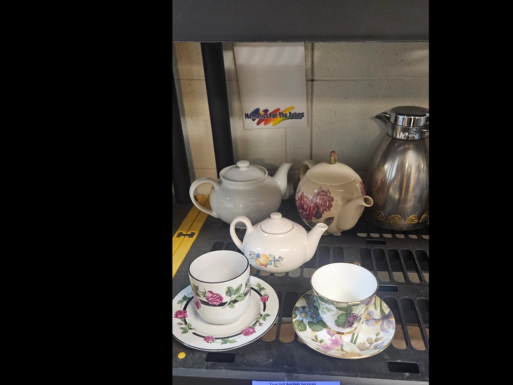Ceramic Teapots, Teacups with Saucers, and Thermal Carafe