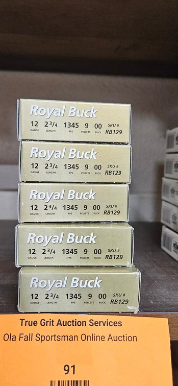 (5) Royal Buck 12 Gauge 00 Buckshot Ammunition, 5 Boxes