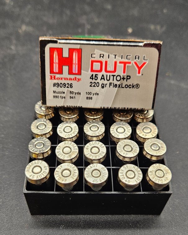 Hornady Critical Duty 45 Auto+P 220 gr FlexLock Ammunition