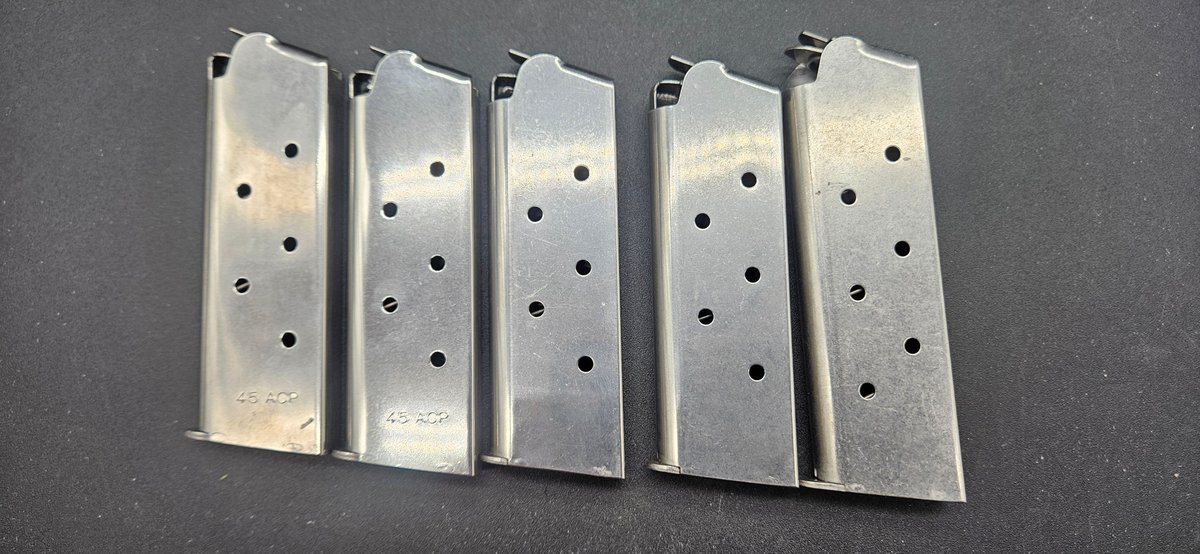 Five Stainless Steel .45 ACP Pistol Magazines
