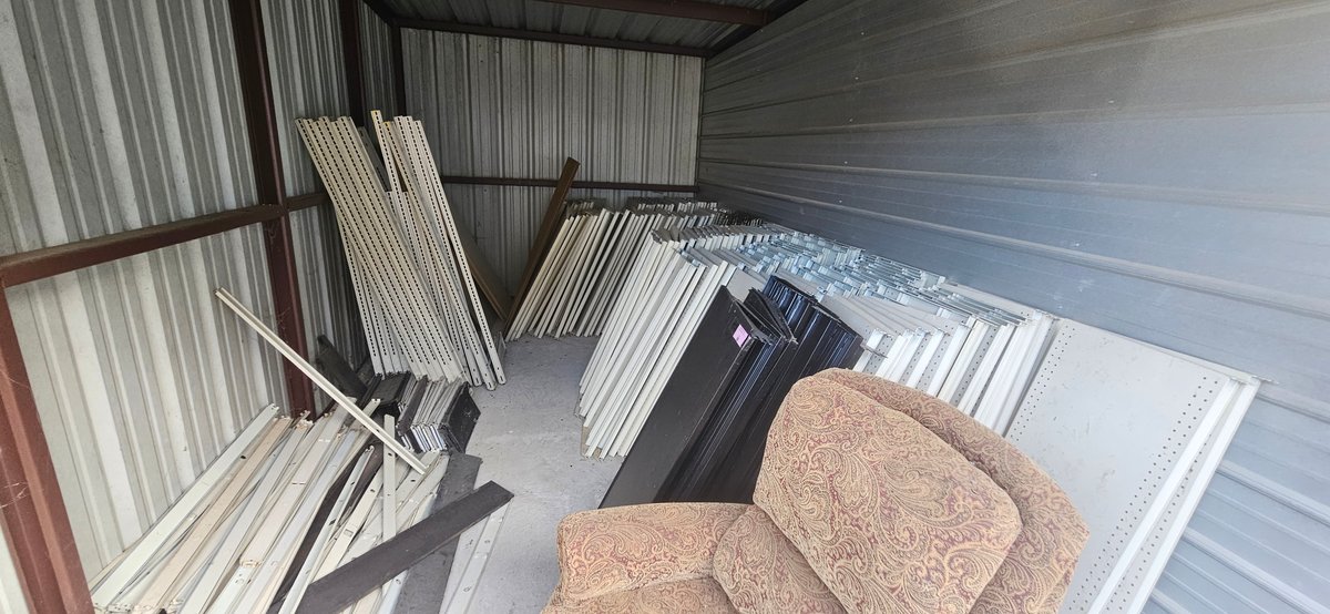 Commercial Gondola Shelving Components and Armchair