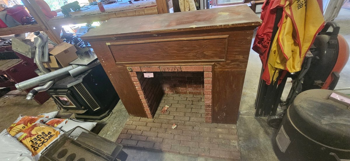 Wood Fireplace Mantel with Faux Brick Firebox and Hearth