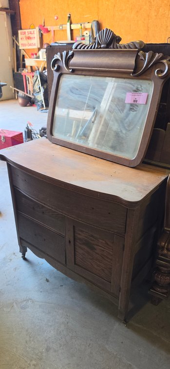 Carved Oak Serpentine Dresser with Mirror