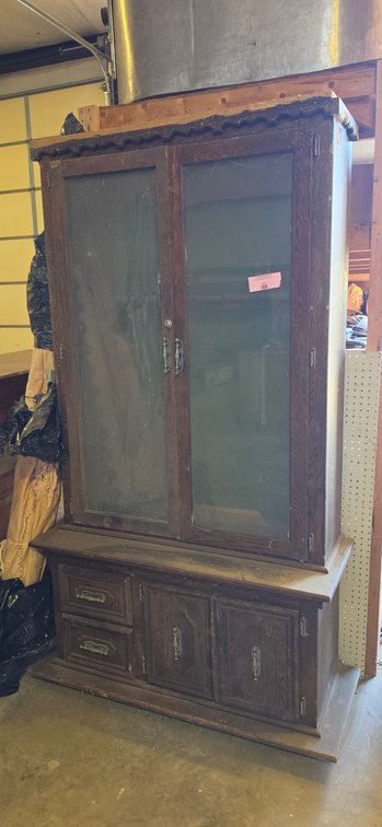 Dark Stained Wood Gun Cabinet with Glass Doors