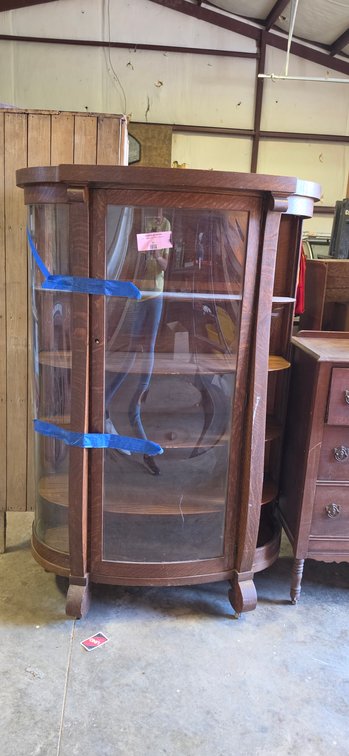 Quarter-Sawn Oak Curved-Glass Curio Cabinet