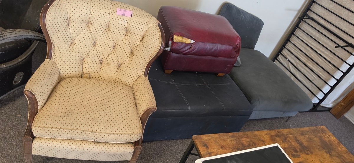 Upholstered Armchairs, Ottoman, and Chaise Lounge