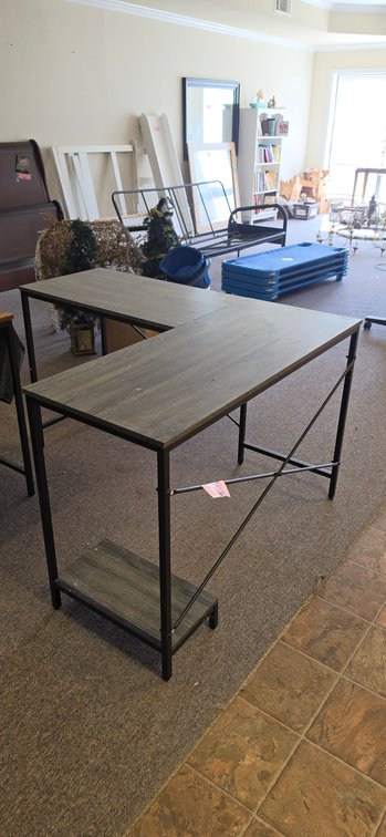 L-Shaped Desk with Weathered Gray Woodgrain Top