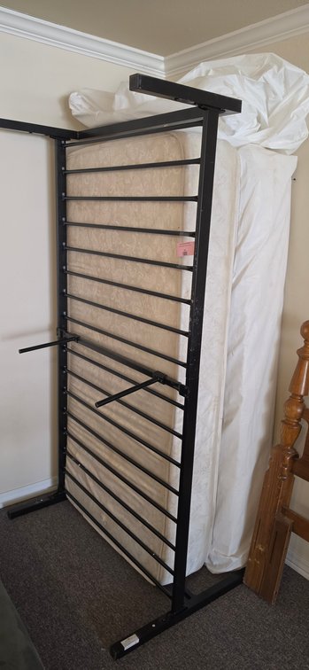 Black Metal Bed Frame with Mattress and Box Spring
