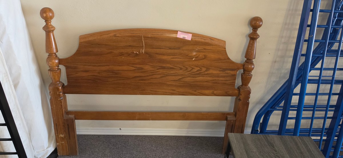 Full Wooden Headboard with Turned Posts and Ball Finials