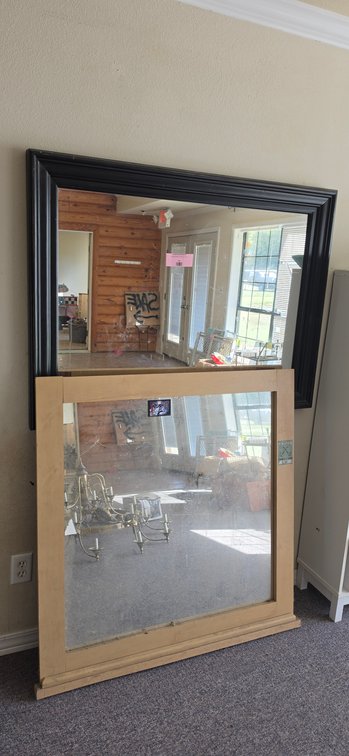 Two Rectangular Framed Mirrors, Black and Wood