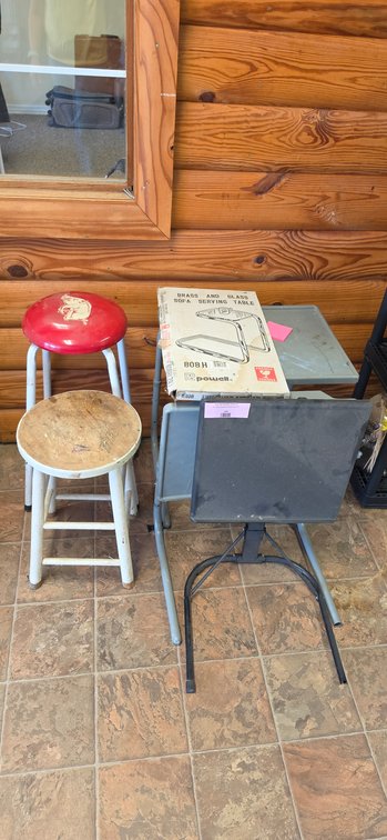 Utility Desk, Stools, Tray Table, and Sofa Table