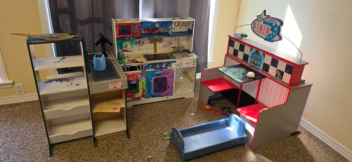 Children's Play Diner, Kitchen, Grocery Stand, and Doll Bed