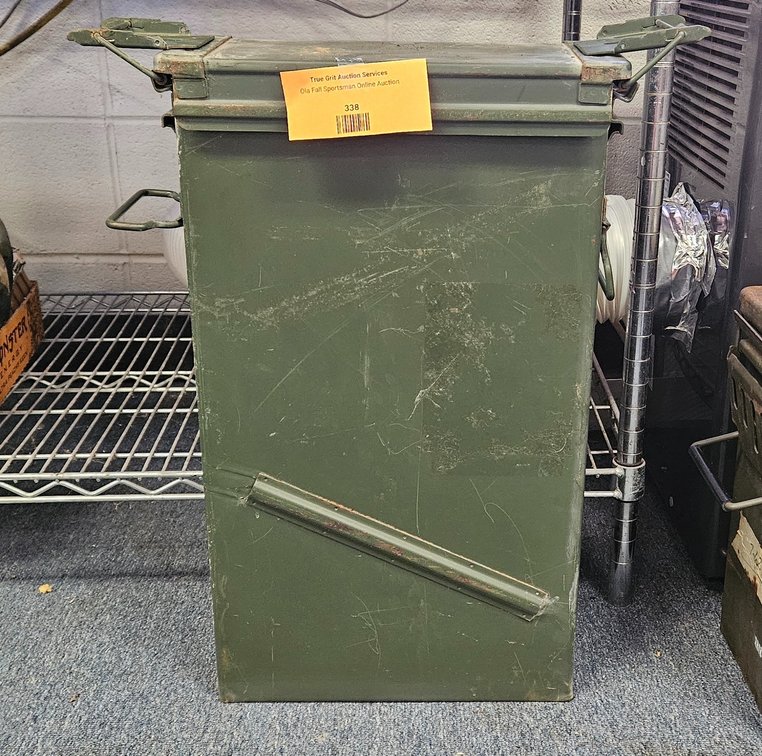 Tall Olive Drab Metal Ammunition Can with Wire Handles