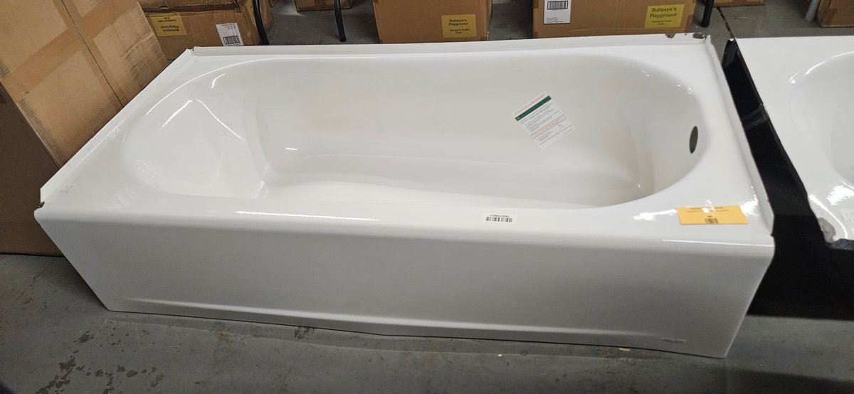 White Enameled Alcove Bathtub with Right-Hand Drain