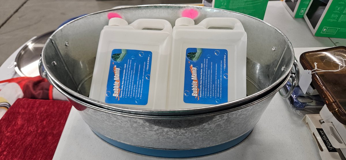 Galvanized Oval Buckets and Bubble Liquid Jugs