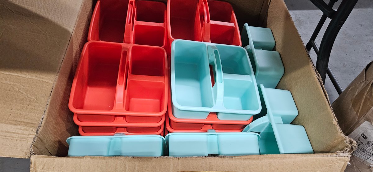 Divided Plastic Storage Caddies in Coral and Blue