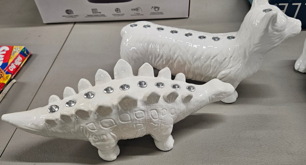 Glazed White Ceramic Novelty Animal Menorahs