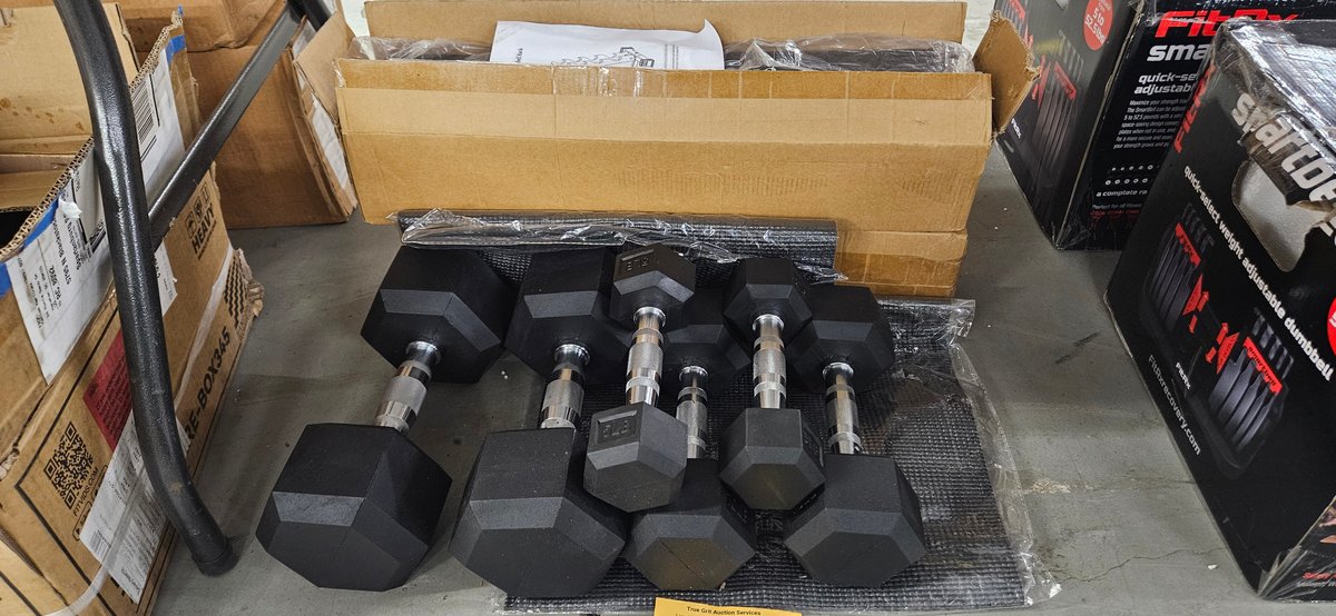 Rubber Hex Dumbbells and Dumbbell Rack