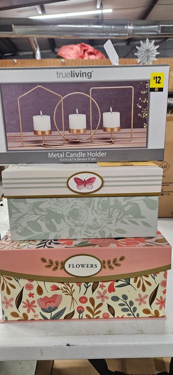 Metal Candle Holder and Floral Decorative Boxes