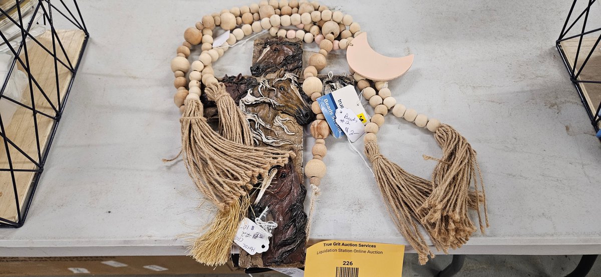 Horse Heads Decorative Wall Cross and Wood Bead Garland