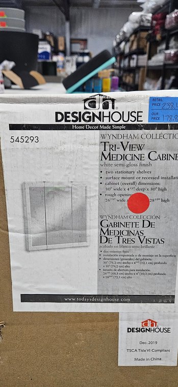 Design House Wyndham 30 In Tri-View Medicine Cabinet