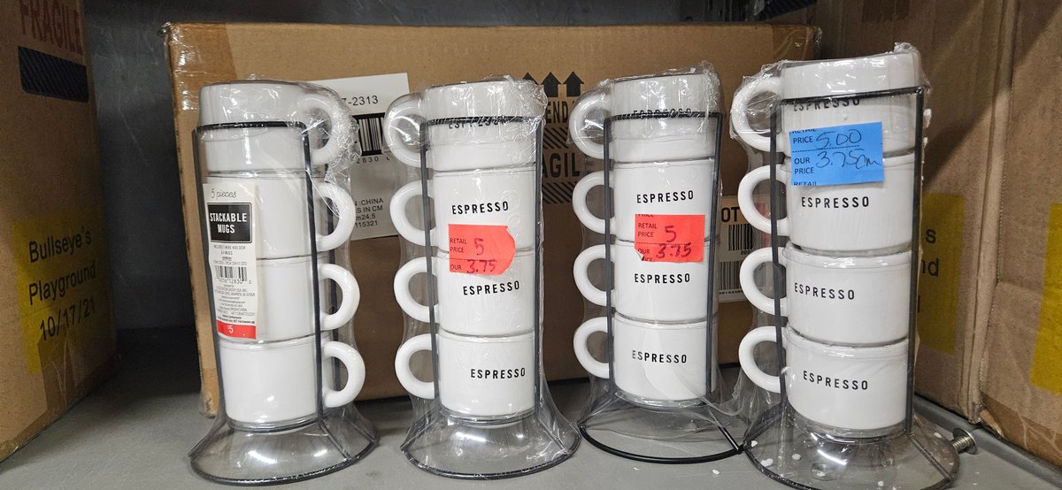 Stackable Ceramic Espresso Mugs with Wire Holders