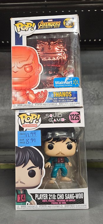 Funko Thanos and Squid Game Cho Sang-Woo Vinyl Figures