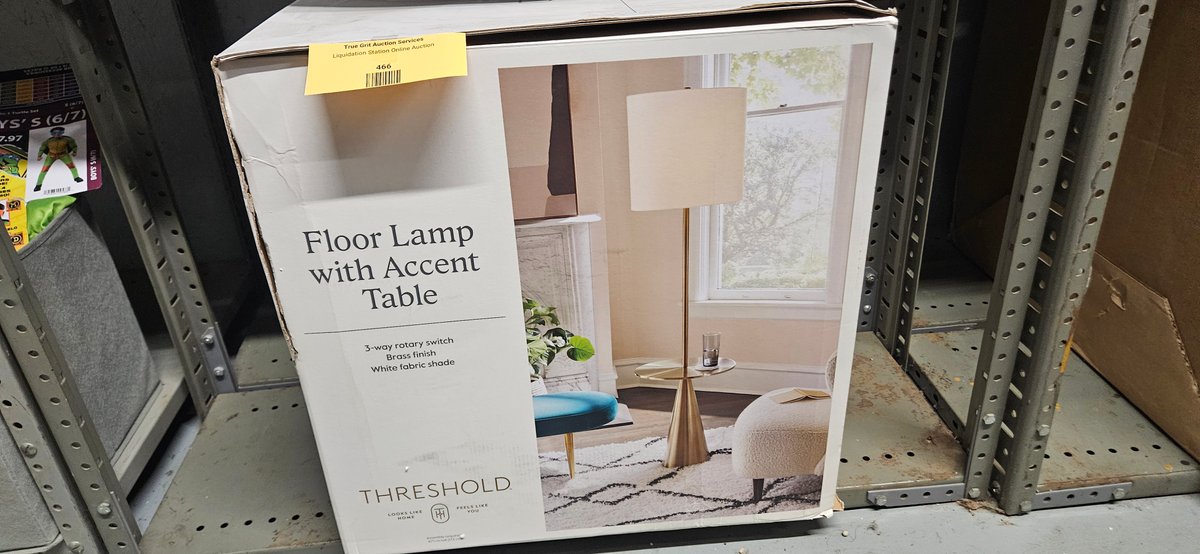 Threshold Brass Finish Floor Lamp with Accent Table