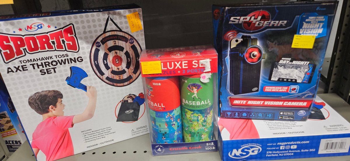 NSG Axe Throwing Sets, Crocodile Creek Puzzles, and Spy Gear Camera
