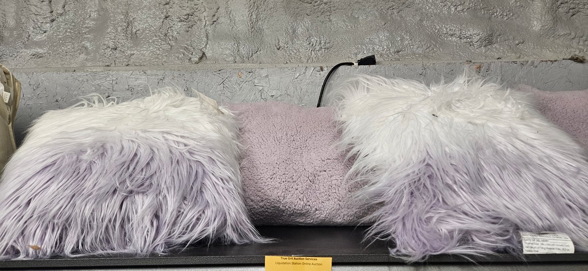 Lavender and White Faux-Fur and Plush Throw Pillows